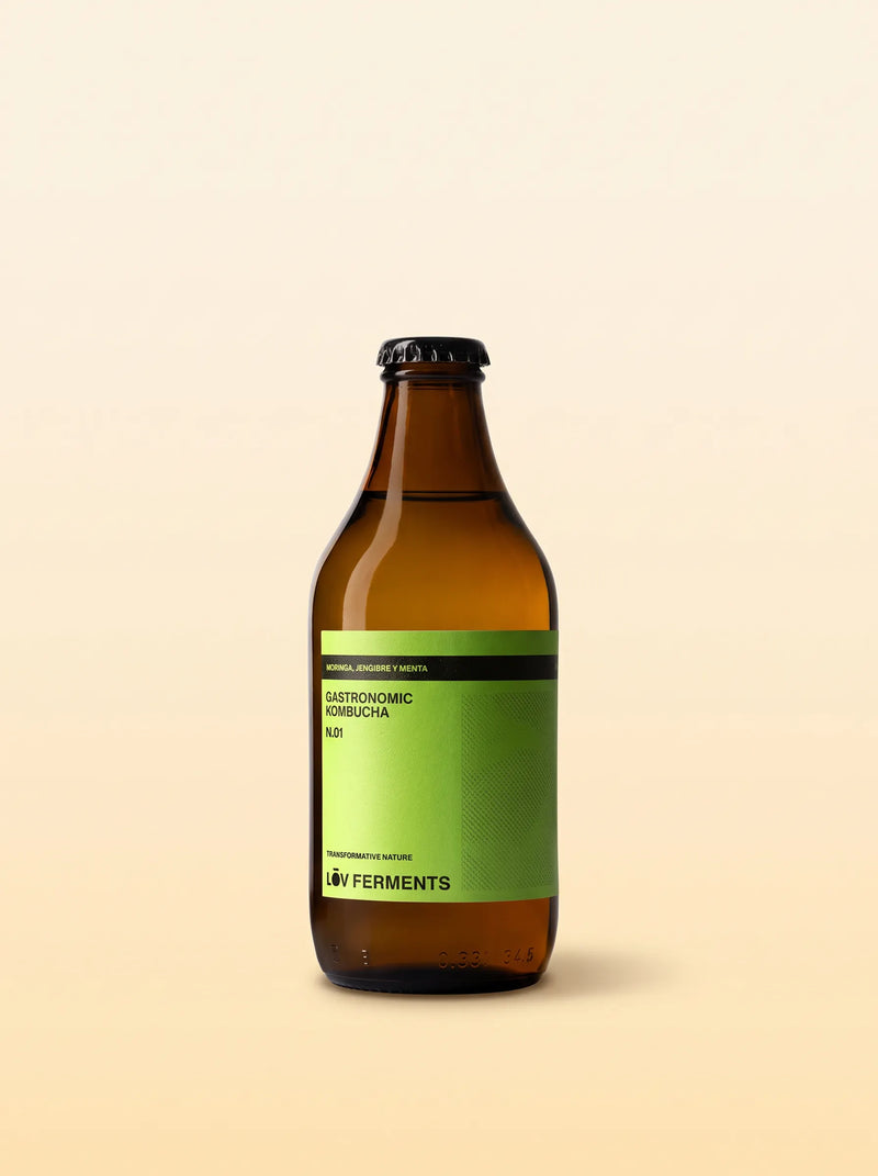 LŌV Kombucha Nº1 — Moringa, Jengibre y Menta · Sin alcohol